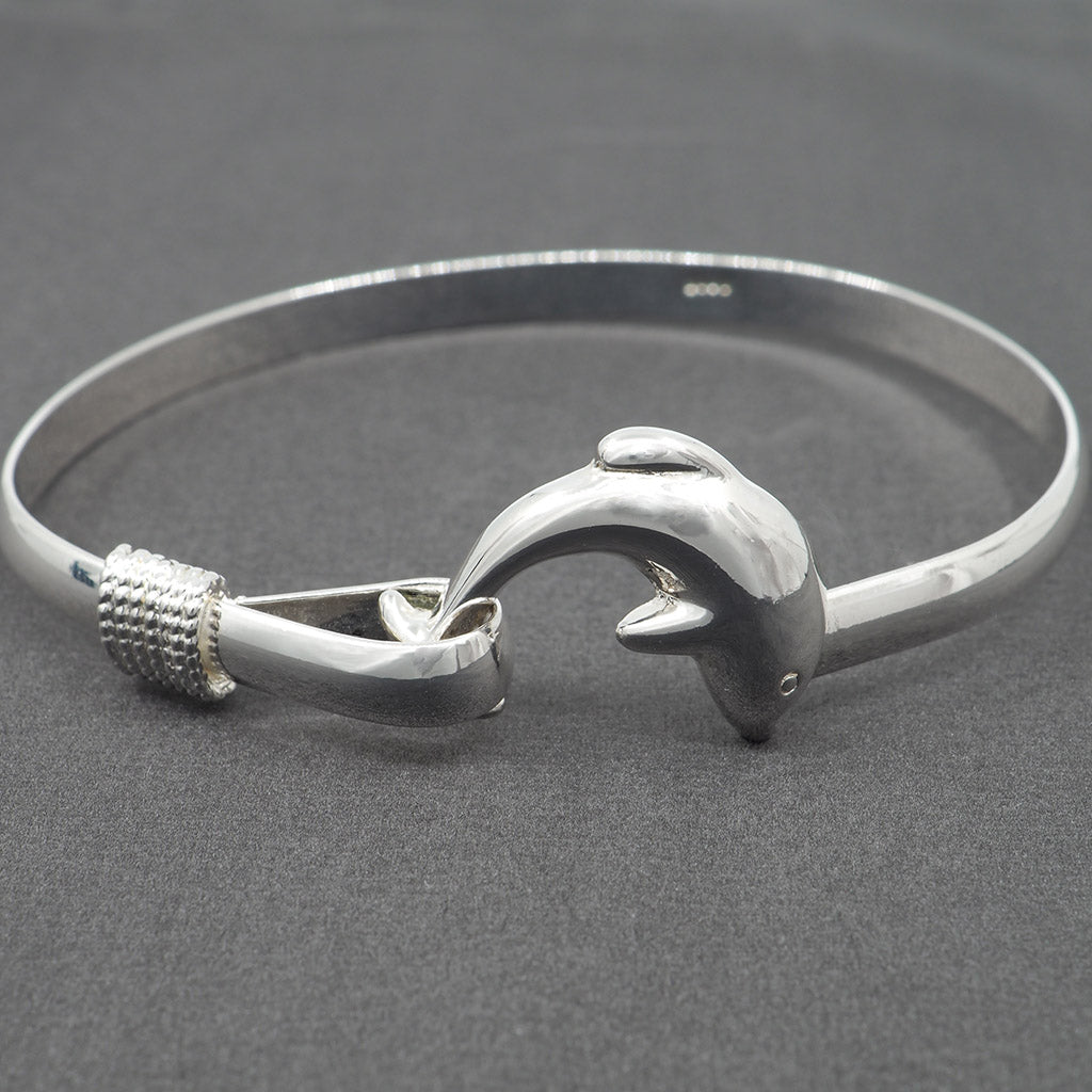 Jumping Dolphin Silver Bangle Bracelet - Splashing Apparel