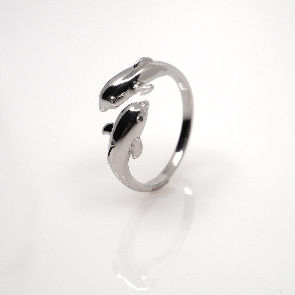 Jumping Dolphins Adjustable Silver Ring
