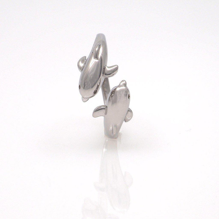 Jumping Dolphins Adjustable Silver Ring