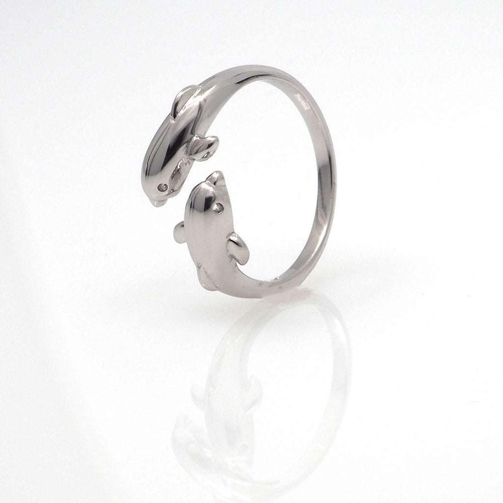 Jumping Dolphins Adjustable Silver Ring