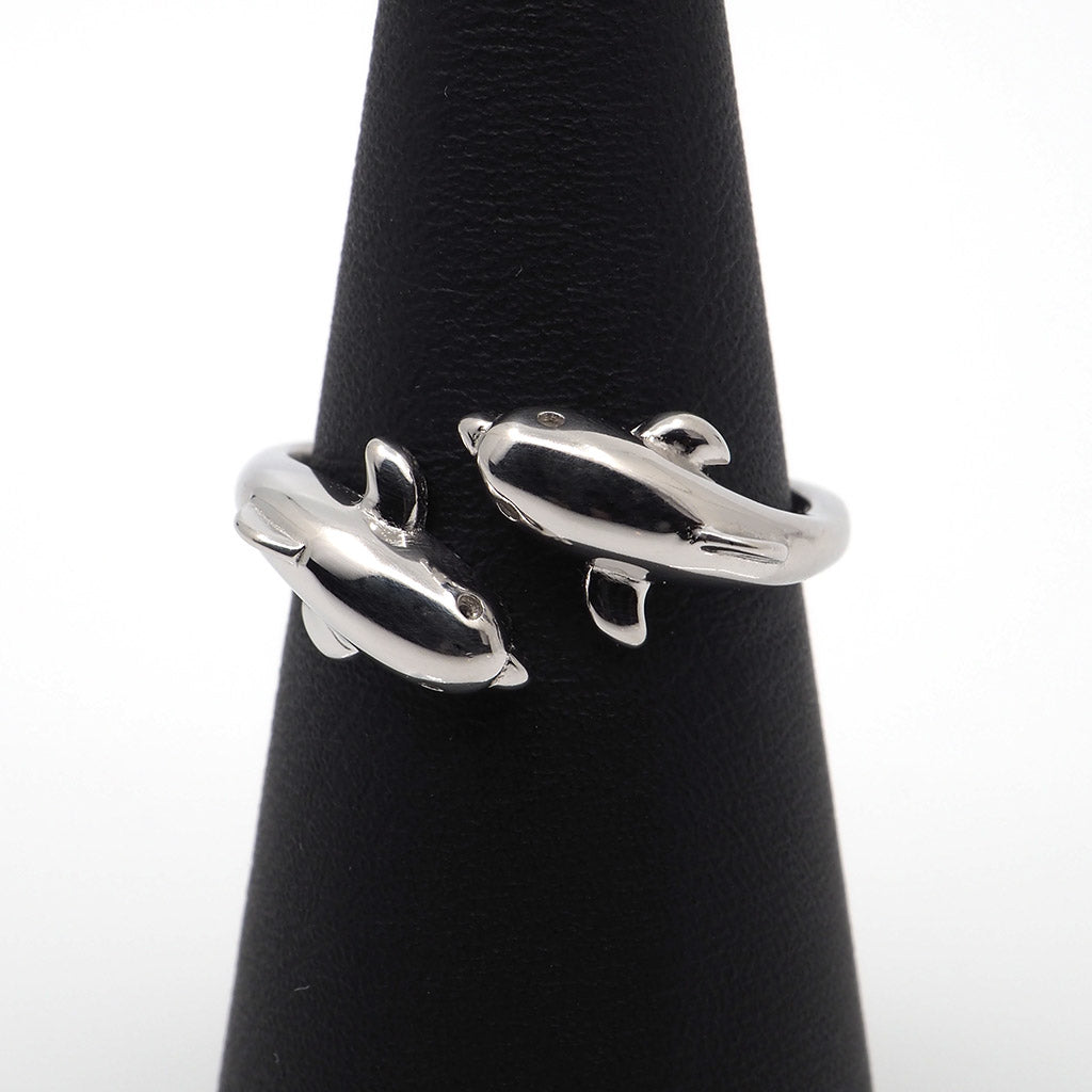 Jumping Dolphins Adjustable Silver Ring