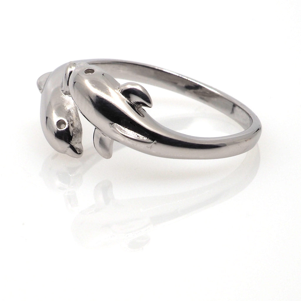 Jumping Dolphins Adjustable Silver Ring