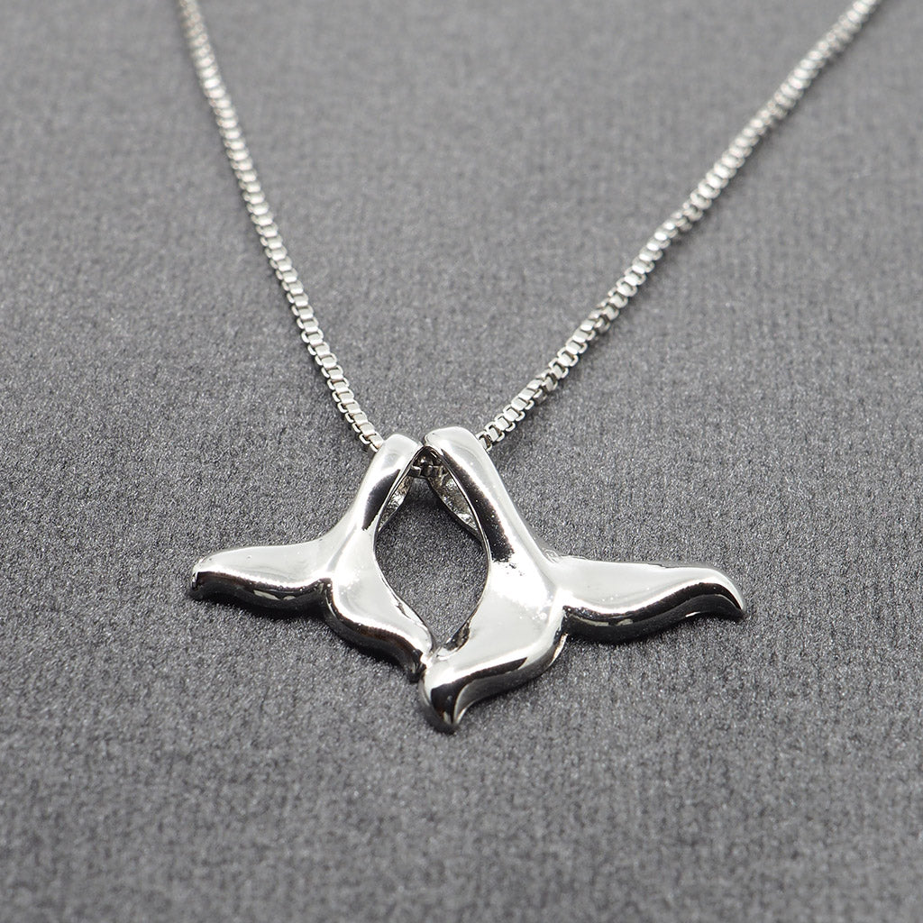 Double Whale Fluke Silver Necklace - Splashing Apparel