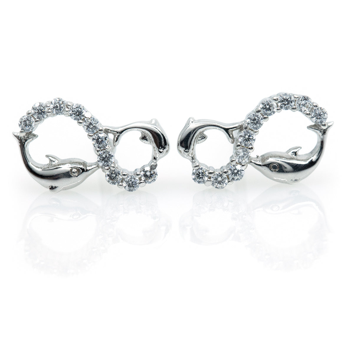Infinity Dolphin Silver Crystal Stud Earrings - Splashing Apparel