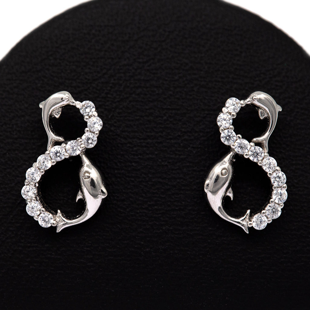 Infinity Dolphin Silver Crystal Stud Earrings - Splashing Apparel