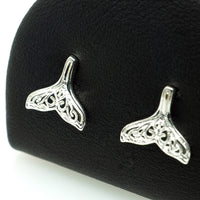Modern Whale Fluke Silver Stud Earrings and Necklace