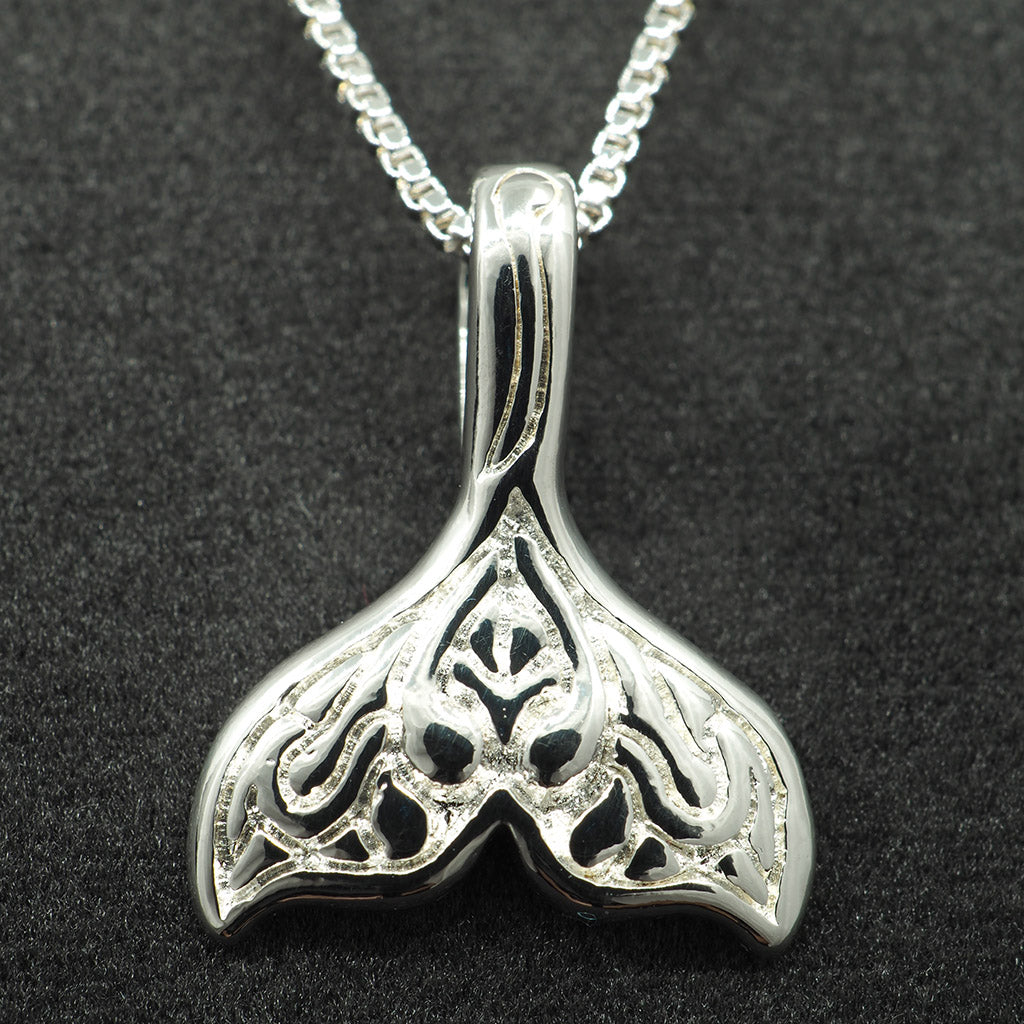 Modern Whale Fluke Silver Stud Earrings and Necklace