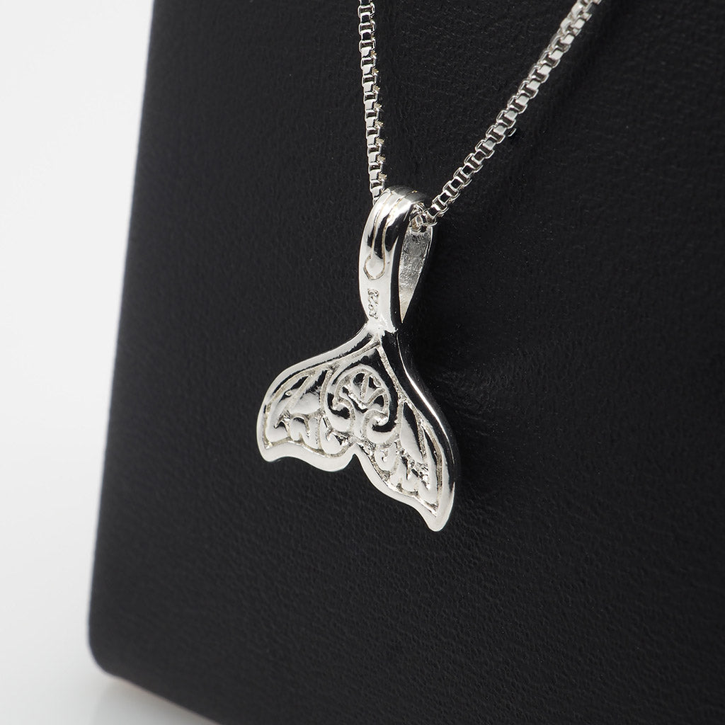 Modern Whale Fluke Silver Stud Earrings and Necklace