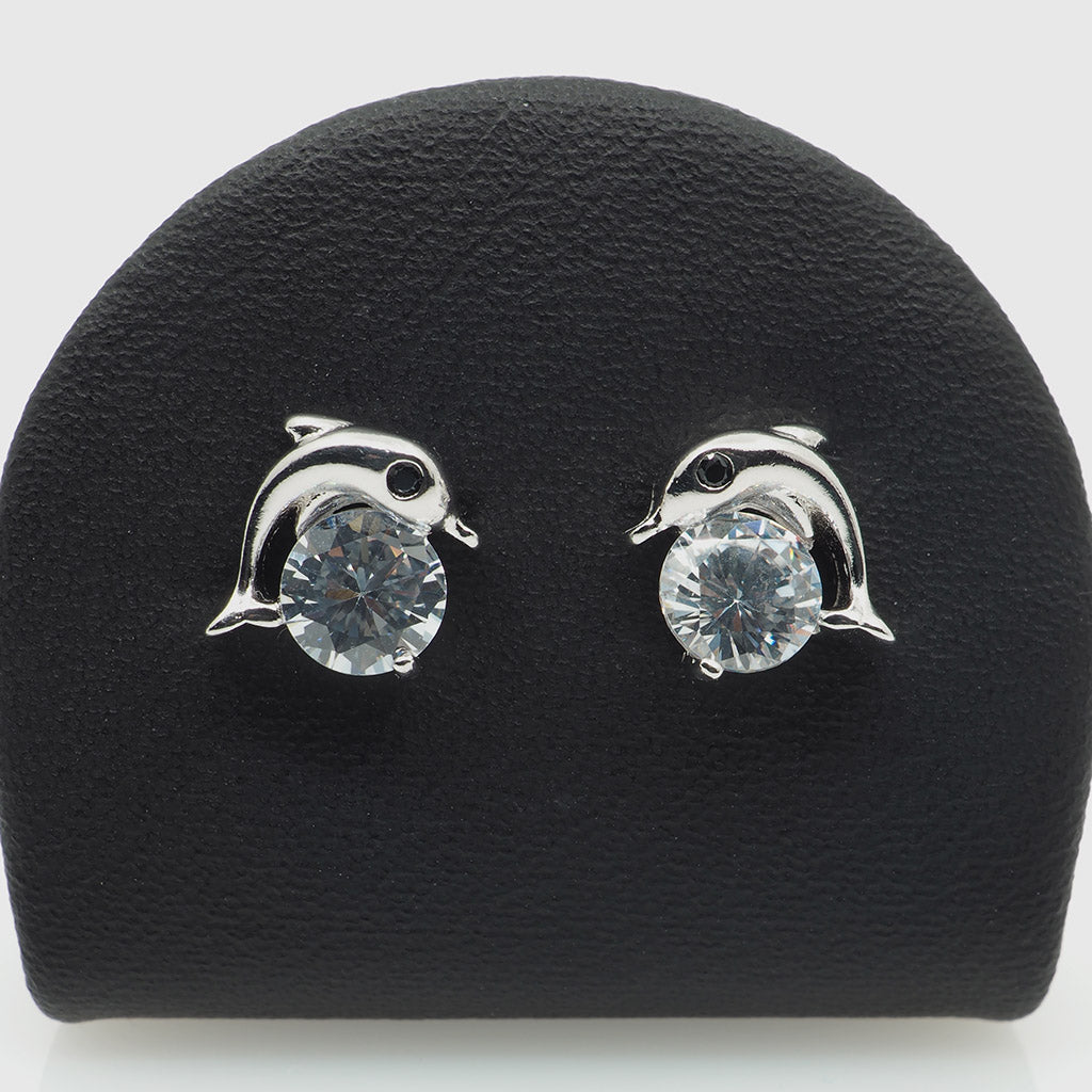 Beautiful Platinum Crystal Dolphin Necklace and Earrings Set