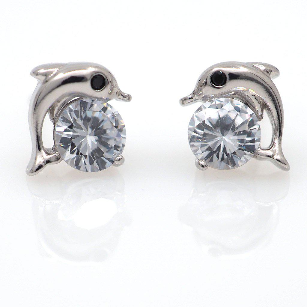 Beautiful Platinum Crystal Dolphin Necklace and Earrings Set