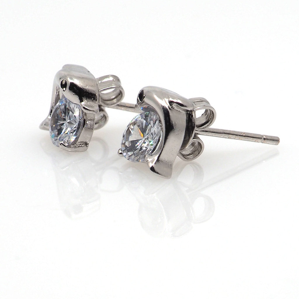 Beautiful Platinum Crystal Dolphin Necklace and Earrings Set