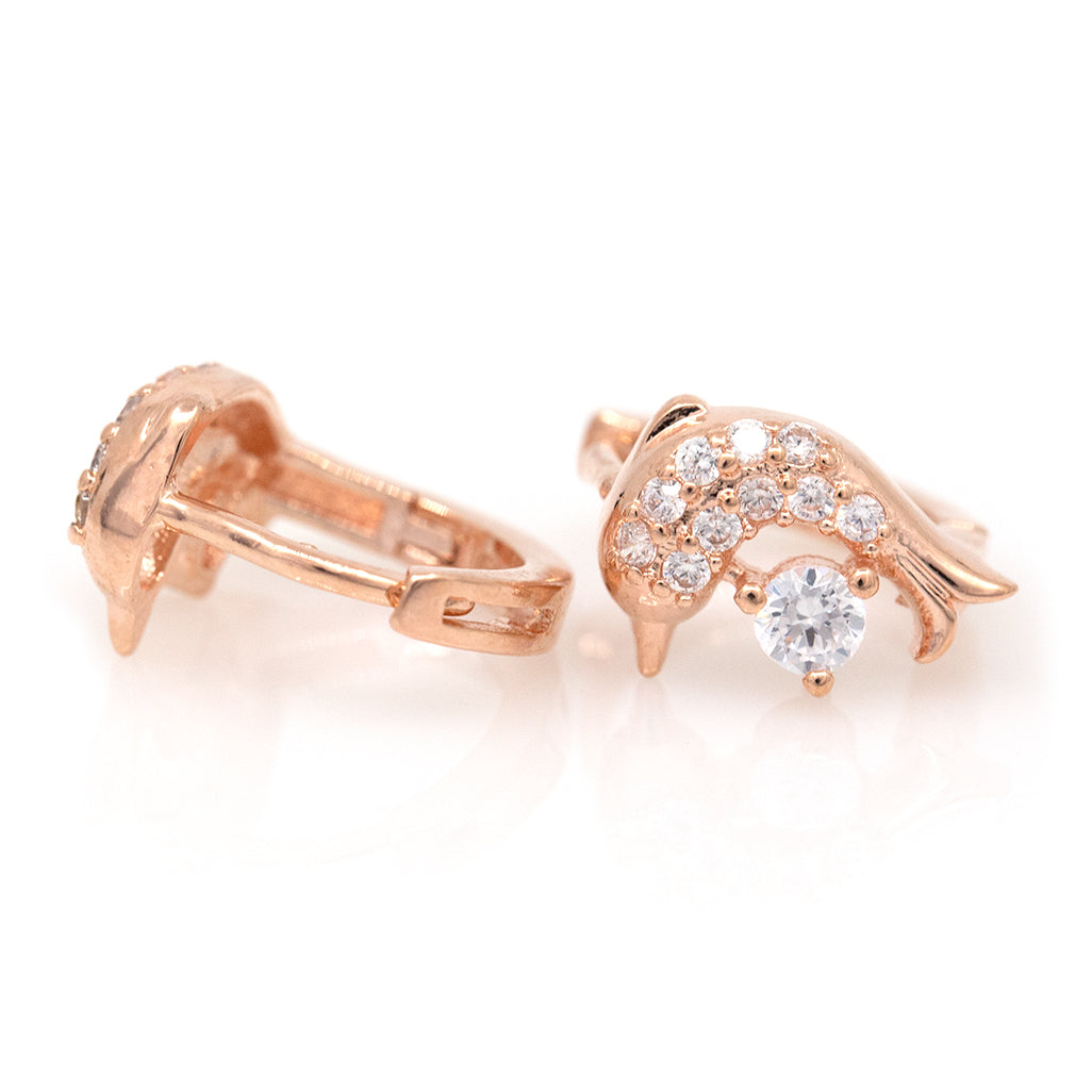 Dolphin Rose Gold Crystal Hoop Earrings - Splashing Apparel