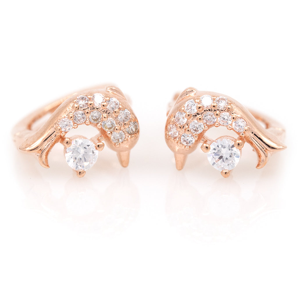 Dolphin Rose Gold Crystal Hoop Earrings - Splashing Apparel