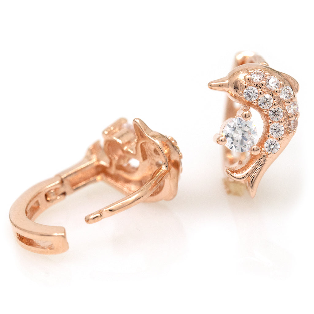 Dolphin Rose Gold Crystal Hoop Earrings - Splashing Apparel