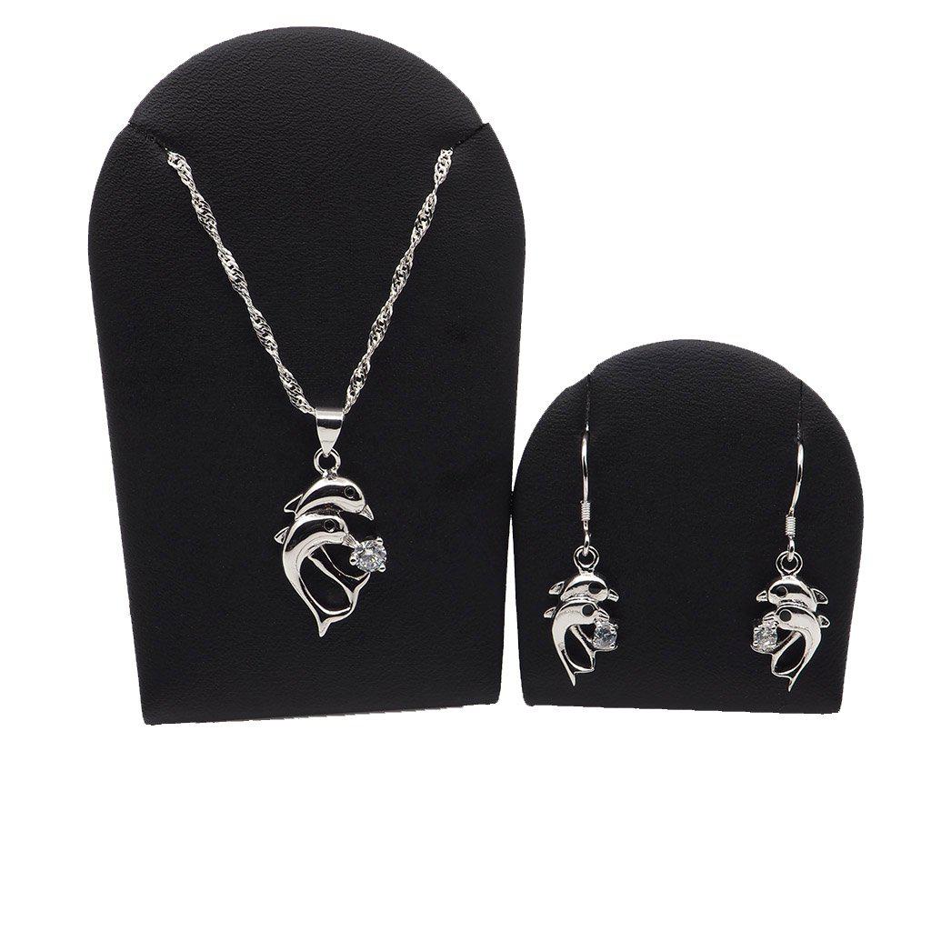 Dolphin Lovers Silver Crystal Necklace and Earrings Set