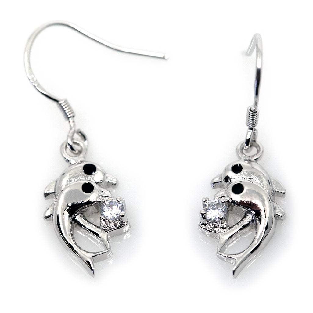 Dolphin Lovers Silver Crystal Necklace and Earrings Set