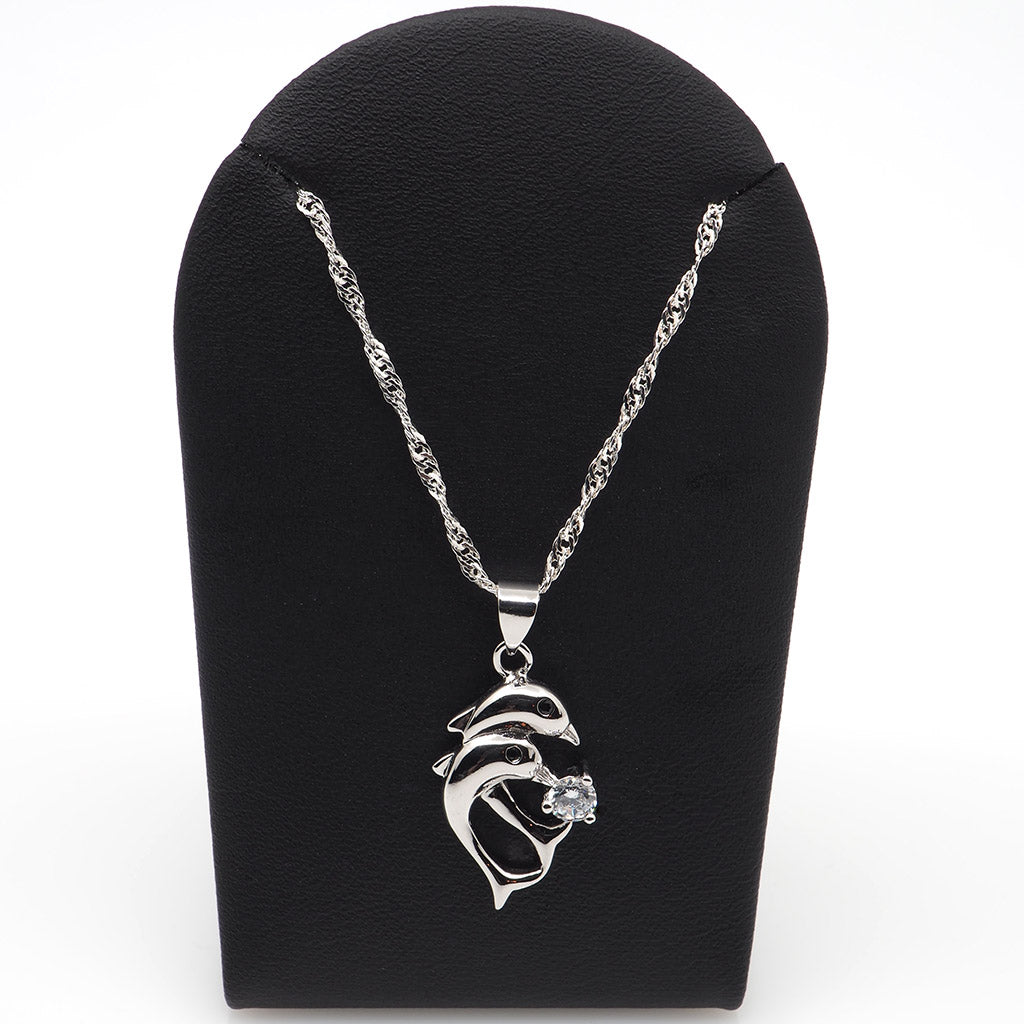 Dolphin Lovers Silver Crystal Necklace and Earrings Set