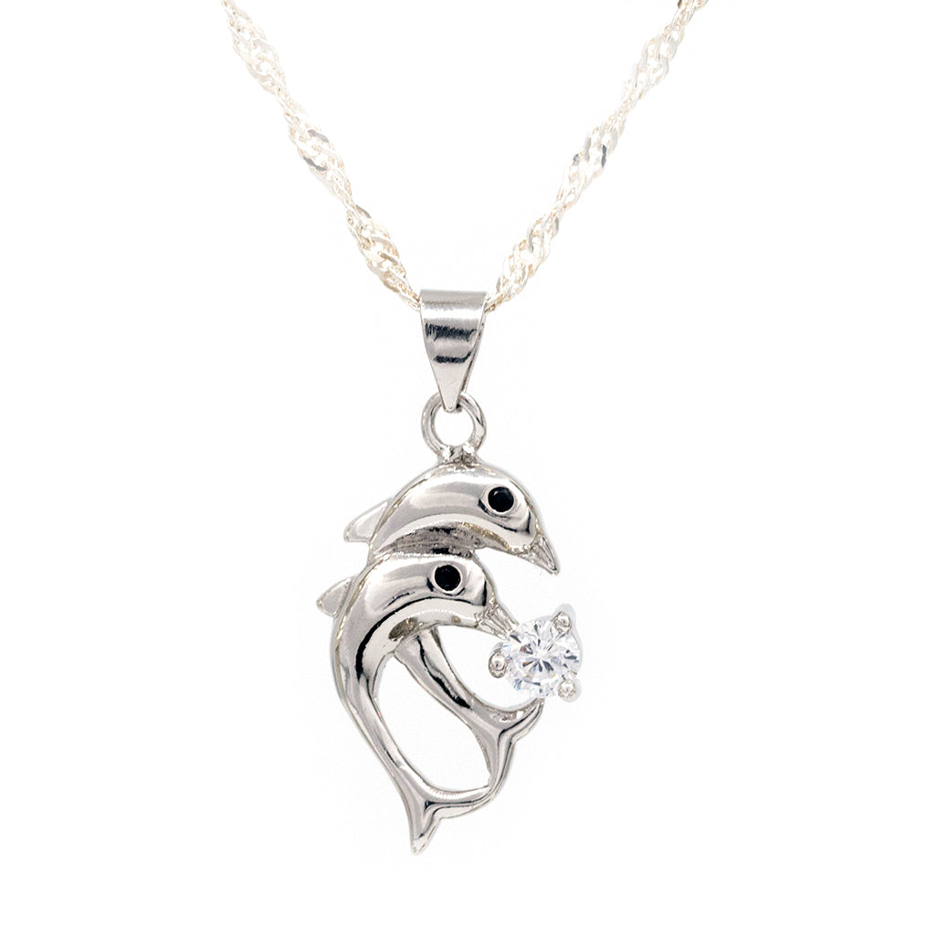 Dolphin Lovers Silver Crystal Necklace and Earrings Set