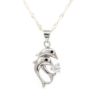 Dolphin Lovers Silver Crystal Necklace and Earrings Set