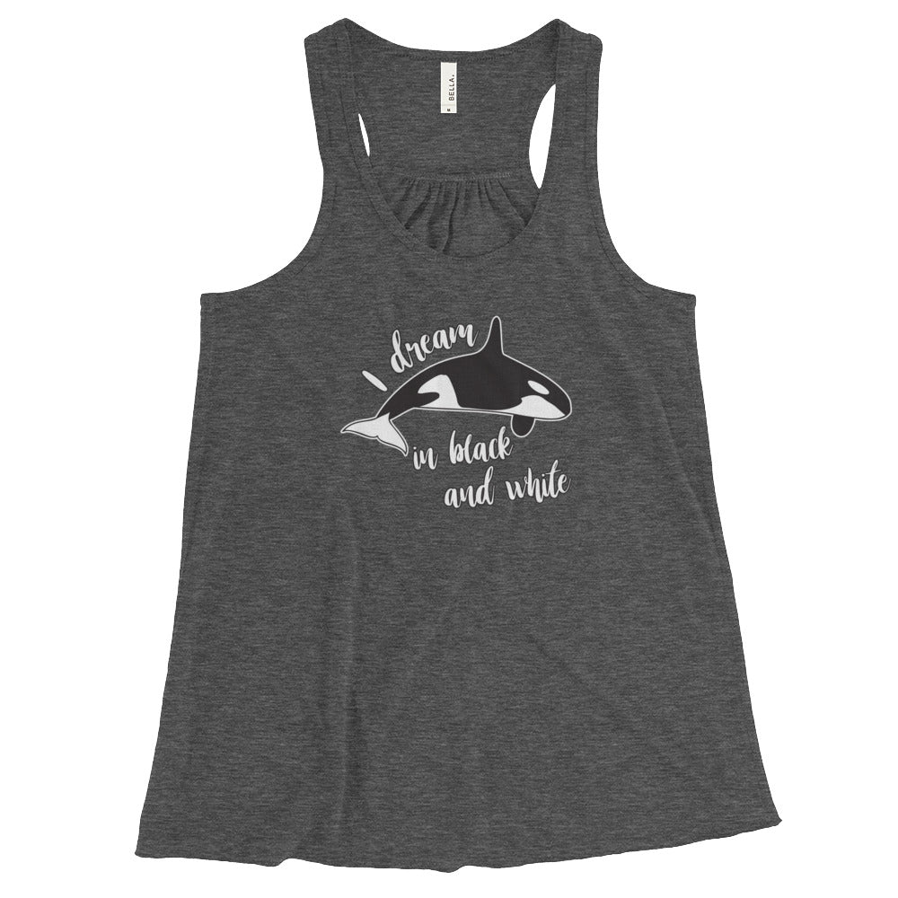 Dream in Black and White Women's Flowy Racerback Tank - Splashing Apparel