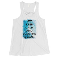 Keep Calm and Love the Ocean Women's Flowy Racerback Tank - Splashing Apparel