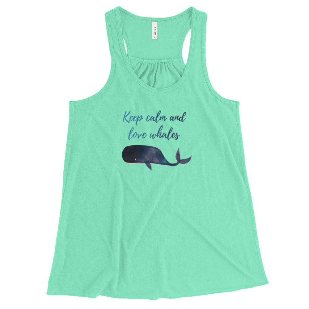 Keep Calm and Love Whales Women's Flowy Racerback Tank - Splashing Apparel