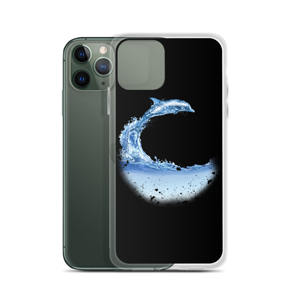 Aqua Dolphin iPhone Case Black - Splashing Apparel