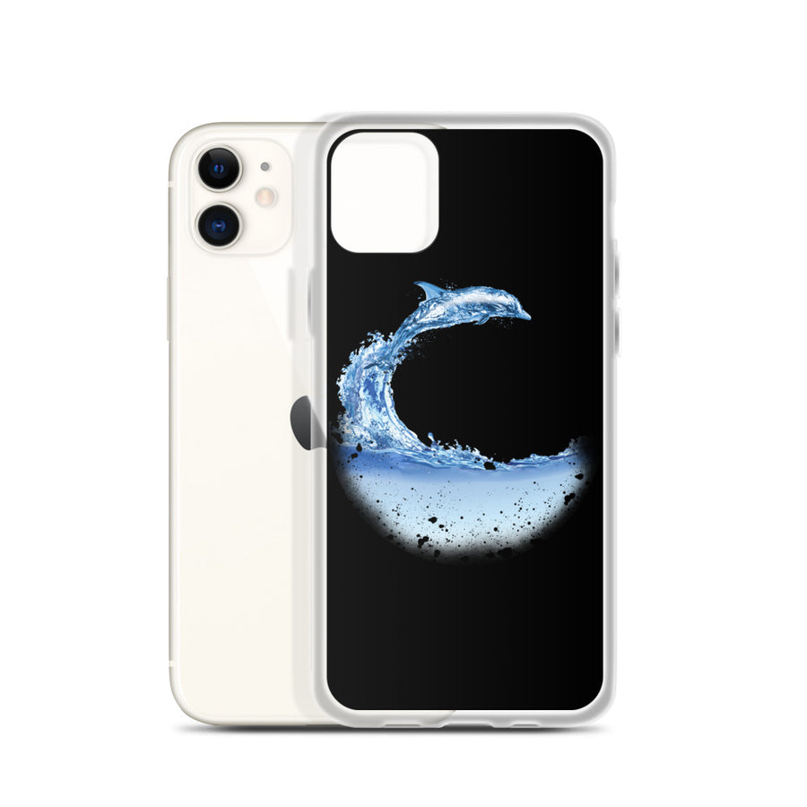 Aqua Dolphin iPhone Case Black - Splashing Apparel