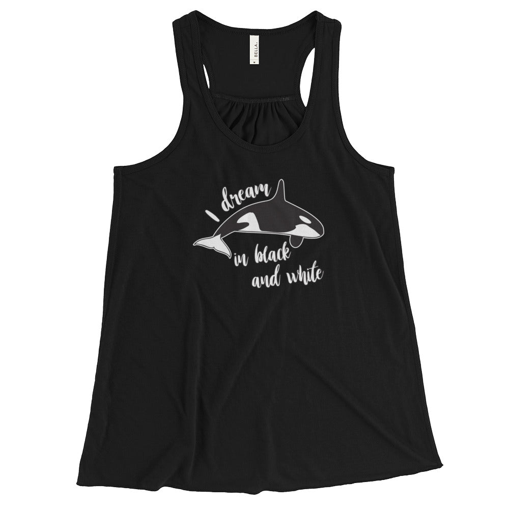 Dream in Black and White Women's Flowy Racerback Tank - Splashing Apparel